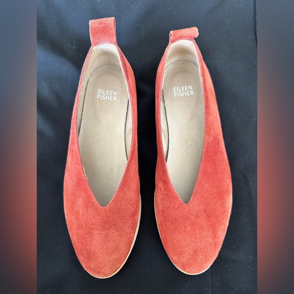 Eileen Fisher Suede Flats in Coral Red